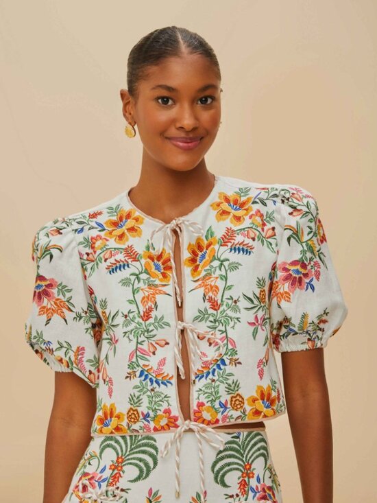FARM Rio Tops - Farm Rio Off-White Delicate Forest Scarves Blouse